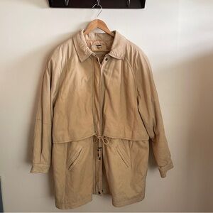 Vintage soft leather Beige Long Coat zip up jacket
